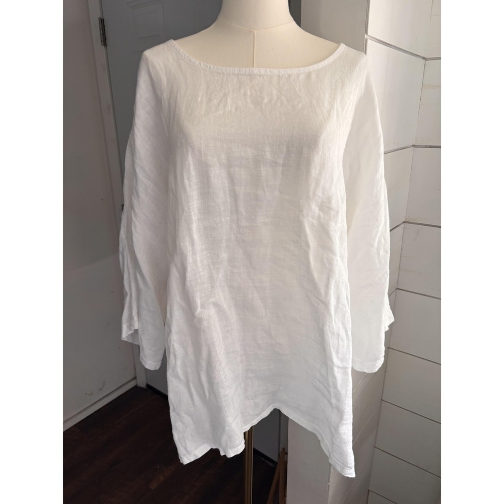 Pronto Moda Perla Blouse Womens 1 White Linen Tunic Dolman 3/4 Sleeve Italy Top